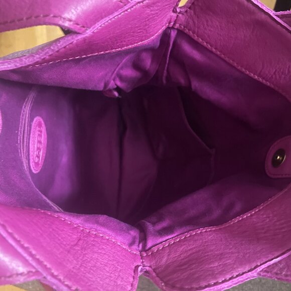 Fossil Fuchsia Purple Leather Folding Tote Purse Large Bag - Picture 8 of 12